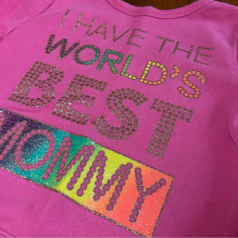 Rainbow Glitter “World’s Best Mommy” Sweatshirt | Hot Pink Fleece | Girls 4T